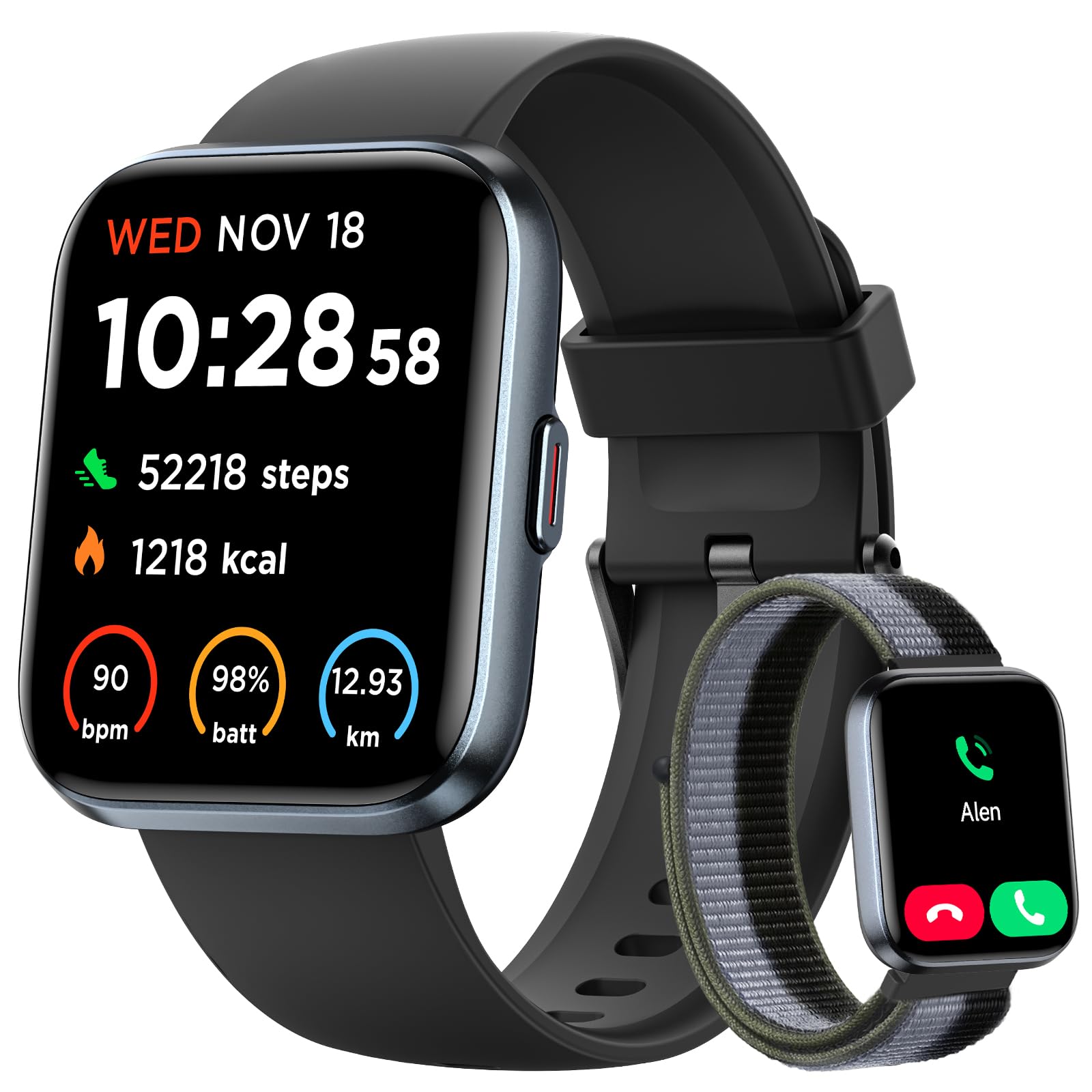 Woneligo Smart Watch for Women, Answer/Make Calls, Alexa Built-in, 1.85" Touch Screen Fitness Tracker for Android &amp; iPhone, Heart Rate/Sleep/SpO2 Monitor Smartwatch, IP68 Waterproof (Black)