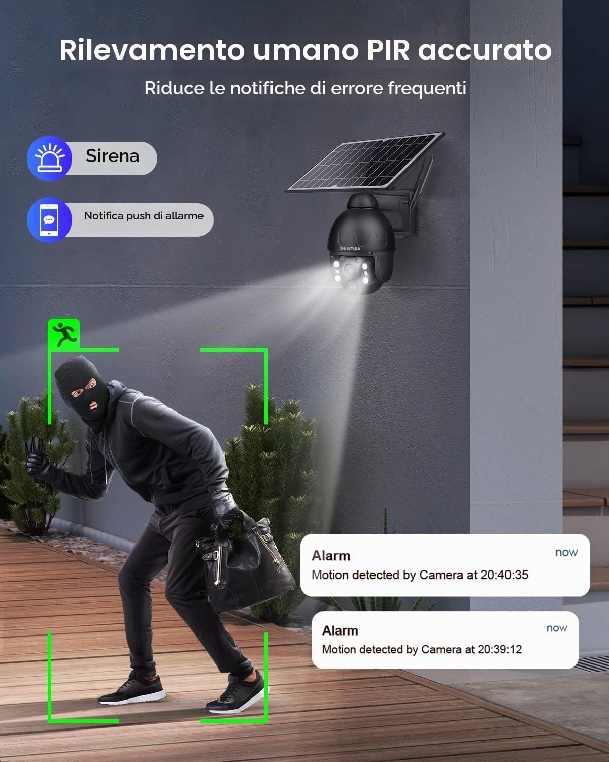 SHIWOJIA 4G LTE Telecamera Senza Fili con Pannello Solare, 2K 3MP Telecamera con SIM, Scocca in Metallo, PIR Sensore di Movimento, 355°Pan &120°Tilt, Audio a 2 Vie(non per LAN o Wi-Fi)