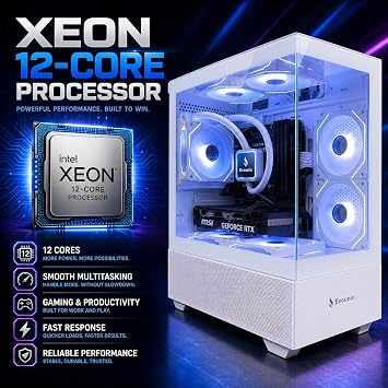 Gaming Desktop PC Computer Liquid Cooled 12-Core Processor, GeForce RTX 4060 GDDR6, 64GB RAM, 512GB NVMe SSD + 1TB HDD, WiFi 6 & BT 5.4, 7 ARGB Fans, 650W PSU, Windows 11