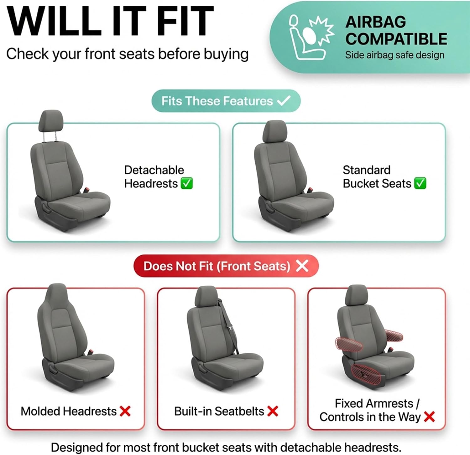 FH Group Car Seat Covers Cosmopolitan Flat Cloth Car Seat Covers Front Seats Only Gray Automotive Seat Covers, Airbag Compatible Universal Fit Interior Accessories Cars Trucks SUV Car Accessories image 2