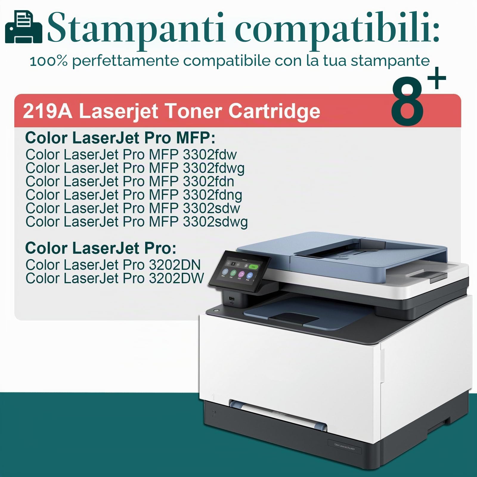 219X W2190X Nero Toner Con Chip Compatibile per HP 219A W2190A per Color Laserjet Pro MFP 3302FDW 3302SDW 3302FDN 3302FDNG 3302FDWG 3302SDWG 3202DN 3202DW 3302 FDW Stampante