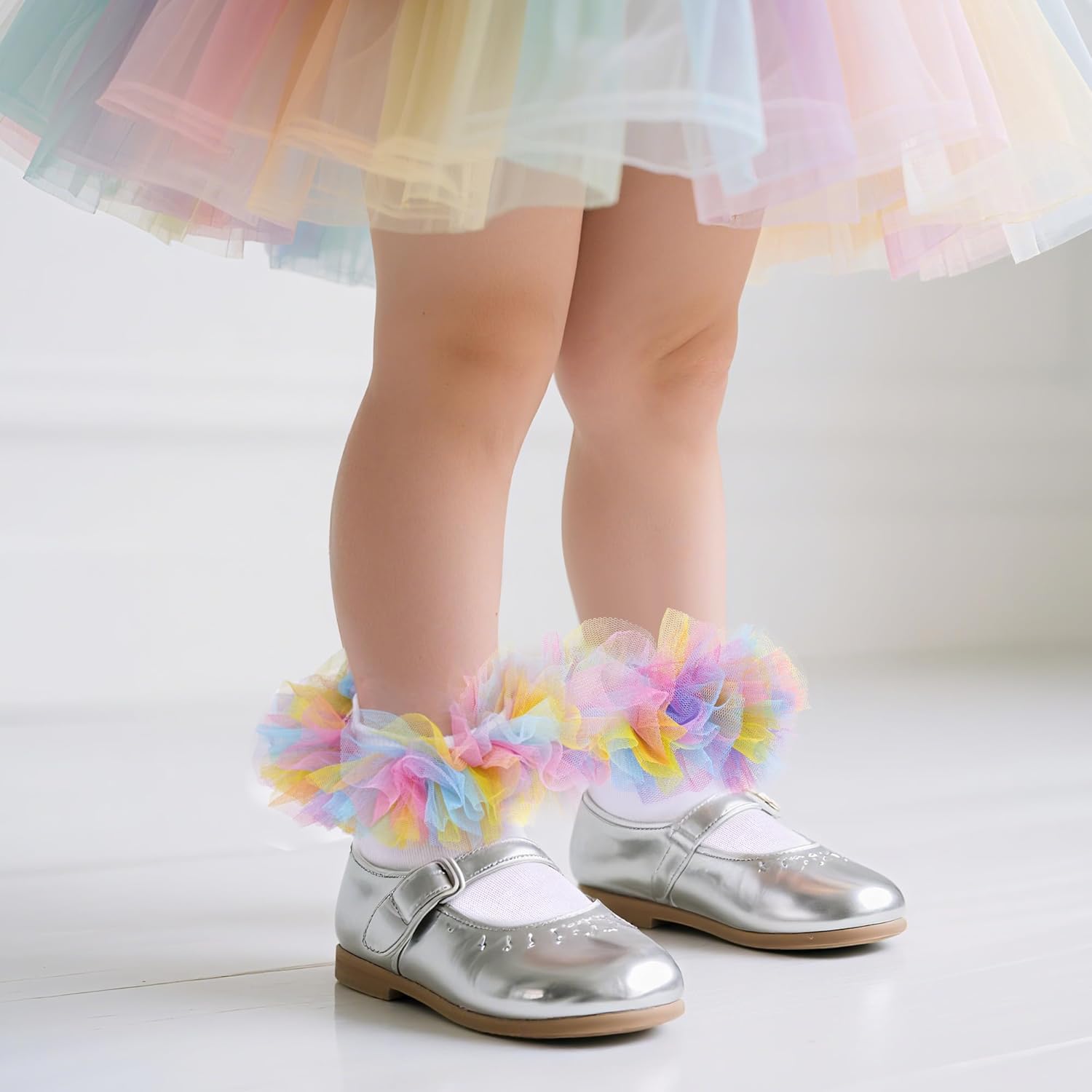 Girls Ruffle Socks Colorful Frilly Tutu Ruffle Lace Dress Socks for Toddler Little Girls,1-10 Years,1 Pack - Image 3