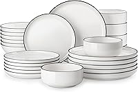 Vista 1 de MALACASA Plates and Bowls Sets, 24 Pieces Modern Porcelain Dinnerware Set for 6 Ceramic Dishware Dishes White Kitchen Dinner Dining Ware Set wtih