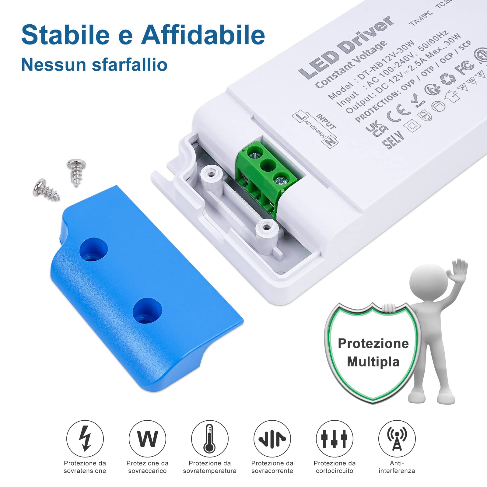 Alimentatore LED 12V 30W, Trasformatore AC 220V A DC 12 - Foto 11