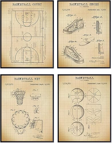 Impresiones de patente de baloncesto - Regalo genial y decoración única para habitación de niños, dormitorio para niños o adolescentes, oficina,