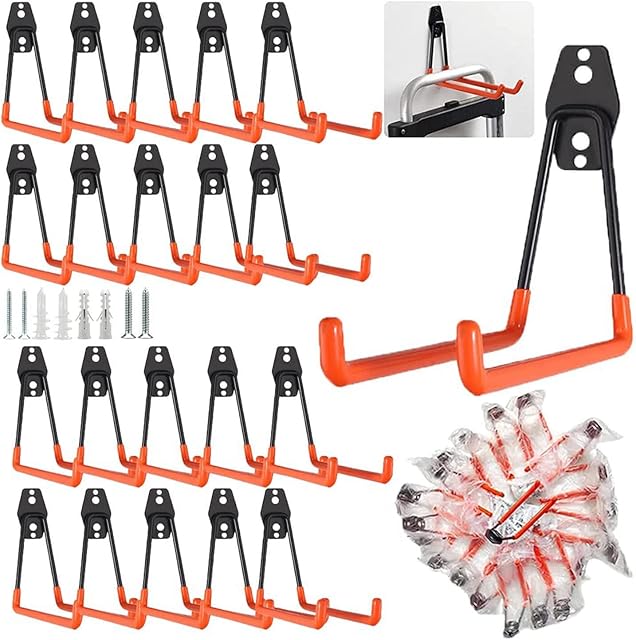 ybaymy 20 Pcs Garage Hooks 12.5x12.5x6CM Heavy Duty Garage Storage Hooks Steel Garage Tool Wall Mount Hooks with Anti-Slip Coating for Organizing Power Tools, Bikes, Ladder, Bulky Items
