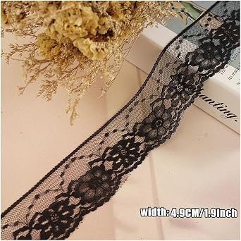 25 Yards Black Lace Ribbon Roll Lace Trim Ribbon Lace Fabric for Sewing,Baby Shower,Birthday,Bridal Shower, Wedding Decoration,Gift Packaging,Bouquet,Party Decorations(1.9 inch Width)
