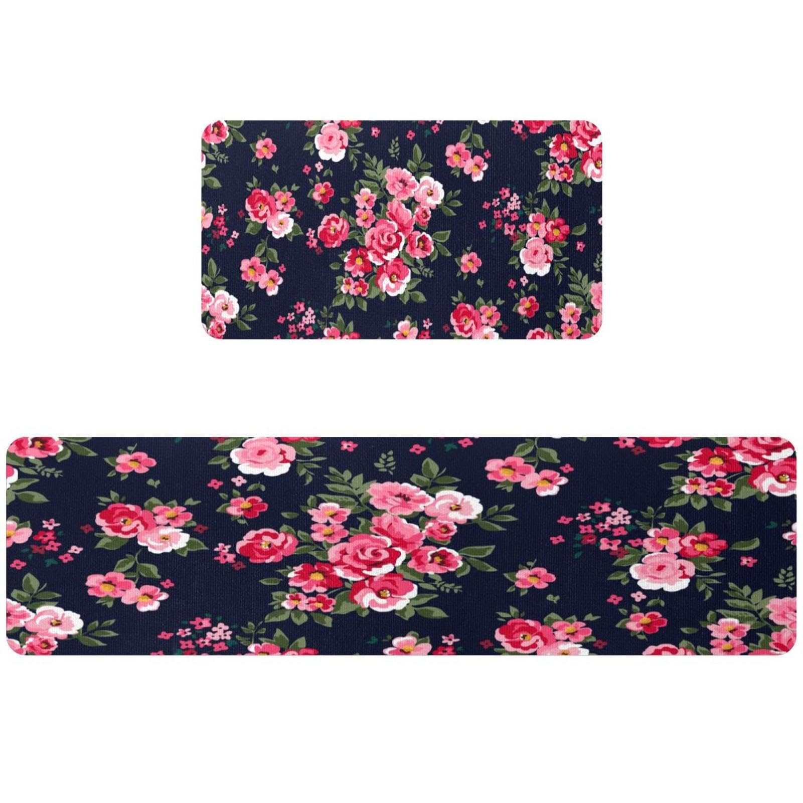 Tapis de cuisine antidérapant et absorbant lavable à fleurs lot de 2