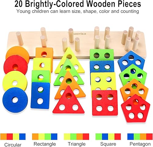 Miniatura 2 de NUGZIX Juguetes Montessori para niños de 1, 2, 3 años de edad, juguetes de madera para clasificar y apilar para niños pequeños, reconocimiento de