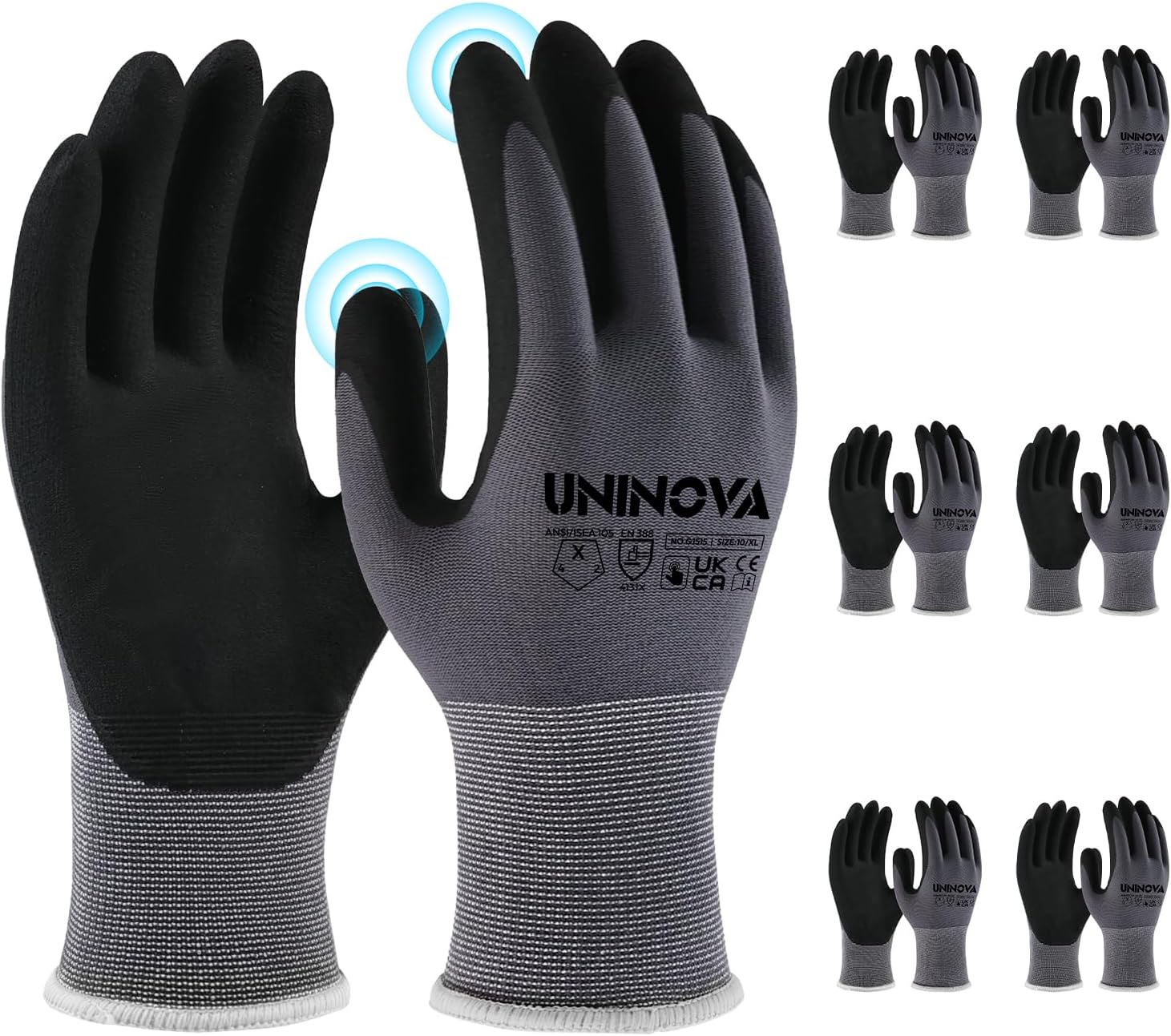 UNINOVA Microfoam Nitrile Work Gloves - Touchscreen, High Dexterity Non-Slip Safety Gloves for Construction Mechanic