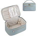 Wandering Nature Makeup Bag, Travel Make Up Organizer Cosmetic Brush Bags Case for Women in Vegan Leather, Grayish Blue, Patent Pending