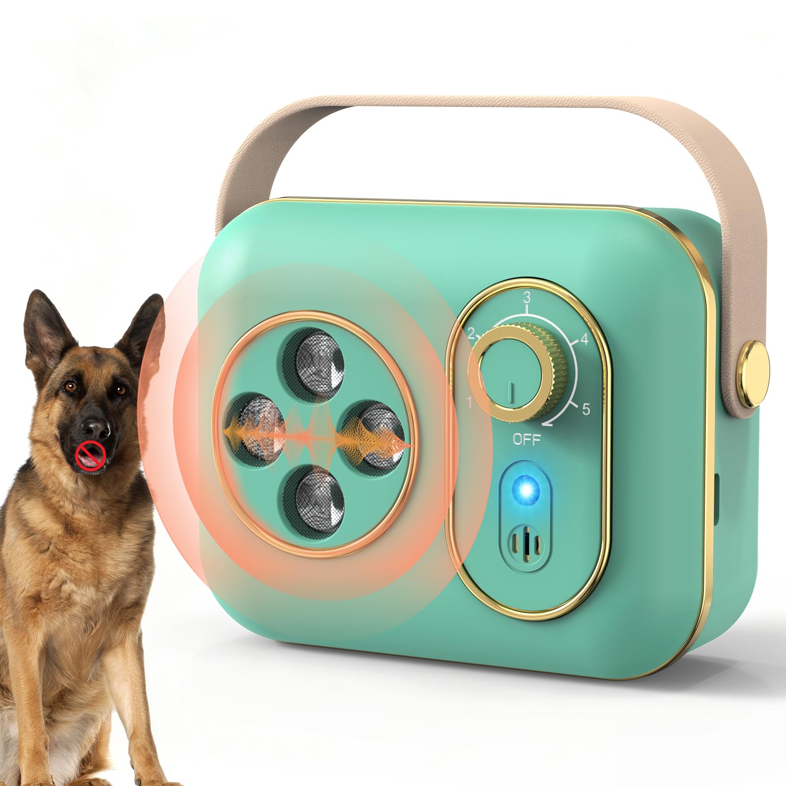 QueenMew Anti Barking Device for Dogs, 5 Modes Ultrasonic Bark Deterrent with 33ft Range, Rechargeable Dog Bark Control Box for Large Small Breeds, Humane for Indoor Outdoor Training Use