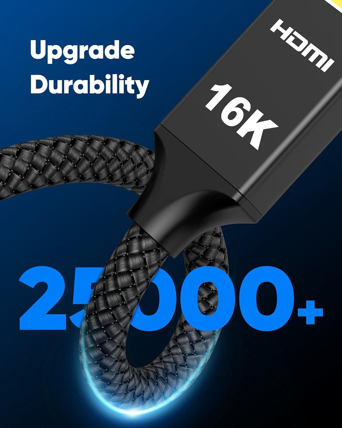 Capshi 96Gbps HDMI Cable 2.2 6.6ft, 16K@60Hz, 8K@120Hz, 4K@240Hz, High Speed Cord for PS5/4, TV, Gaming Console, Monitor, Support HDR, eARC, DTS:X, HDCP 2.2 & 2.3, Braided, Grey - Image 6
