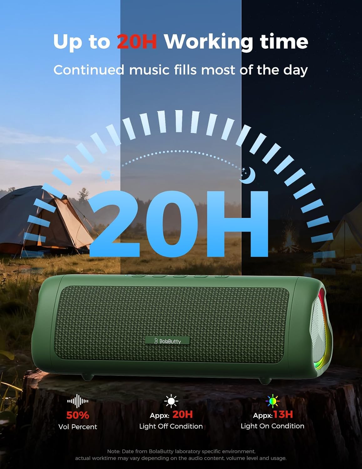 Bluetooth Speaker with HD Sound, Portable Wireless, IPX5 Waterproof, Up to 20H Playtime, TWS Pairing, BT5.3, for Home/Party/Outdoor/Beach, Electronic Gadgets, Birthday Gift (Green) - 5