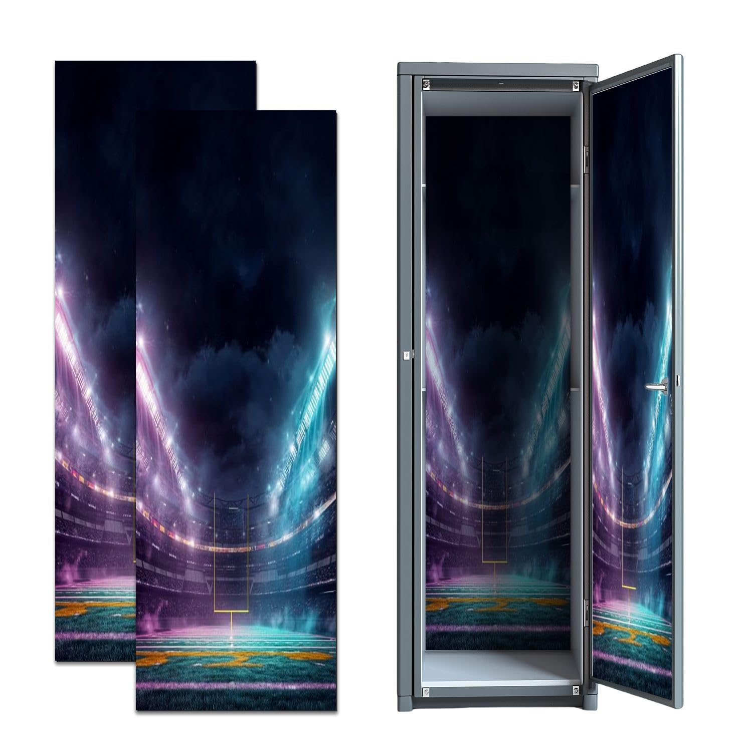 2 Pcs School Locker Magnetic Wallpaper 3D render American football stadium open air blurred tribune fans 12" x 36" Wall Magnetic Sticker Removable Locker Accessories Decor for School University