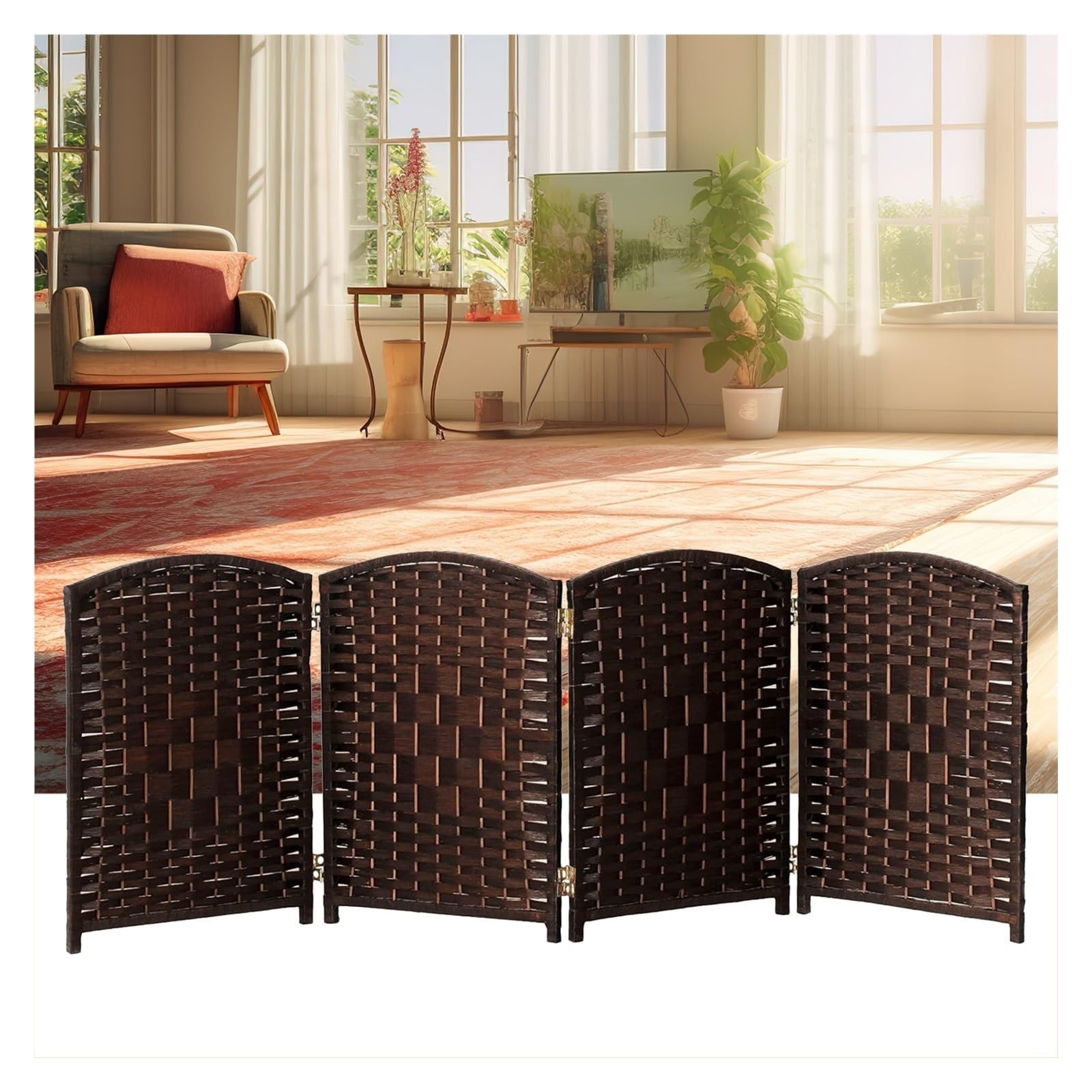 Short Dressing Screen Room Divider 4/5/6 Panel Folding Room Divider, Hand Woven Wicker Room Divider For Living Room, Bedroom And Office(Color-1,50X30CM-6 piece)
