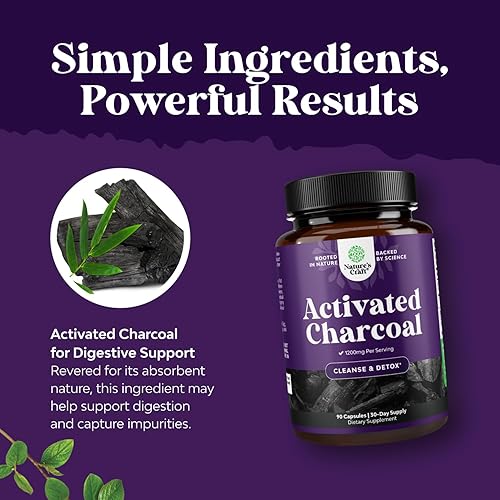 Miniatura 11 de Natures Craft Píldoras de carbón activado desintoxicación y limpieza - Cápsulas purificadoras de coco con 1200 mg por porción para aliviar