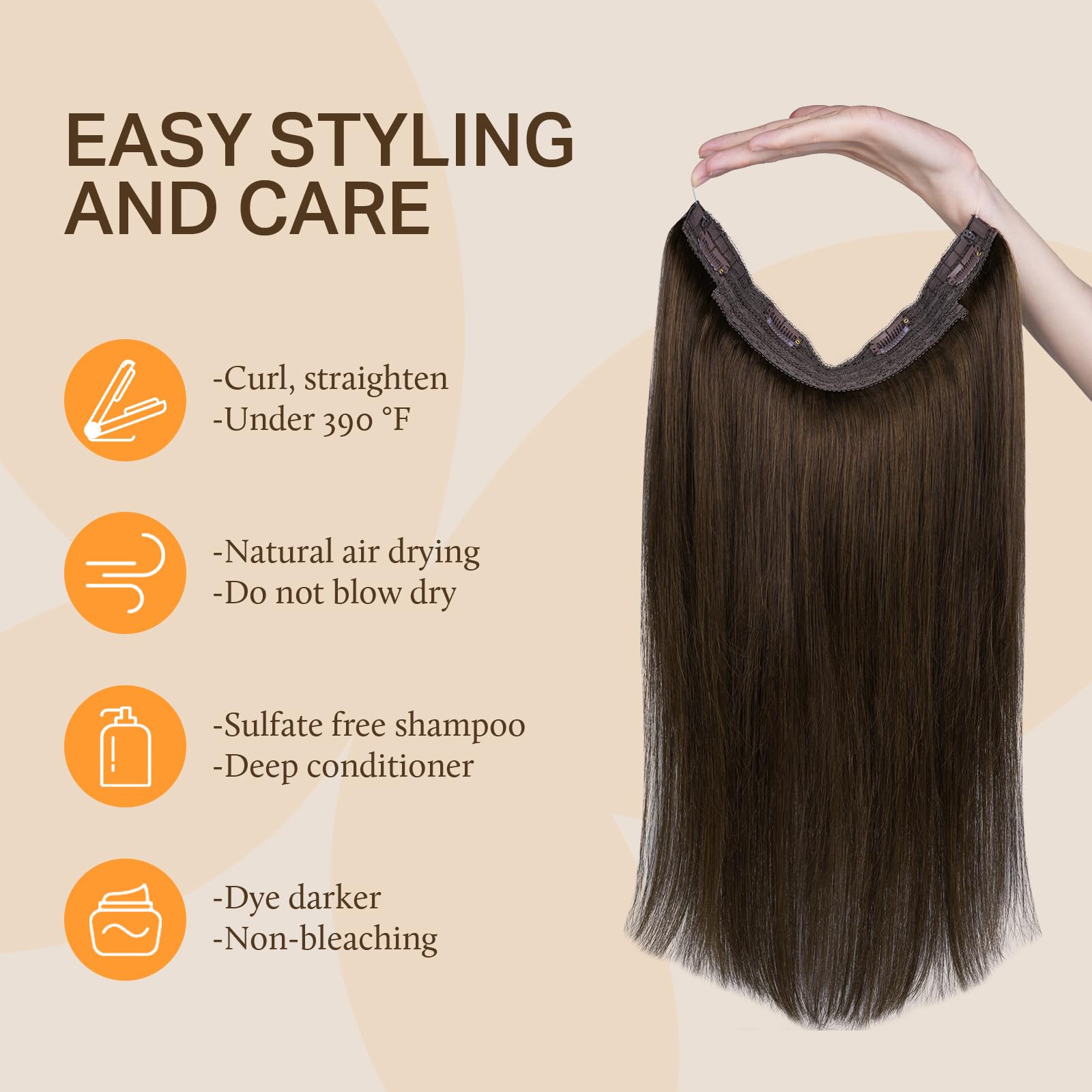 DOORES Secret Halo Hair Extensions Echthaar, 50cm 110g Schokoladenbraun Remy Human Wire Hair echthaar extensions, Unsichtbare transparente Linie Verstellbare Haarteile