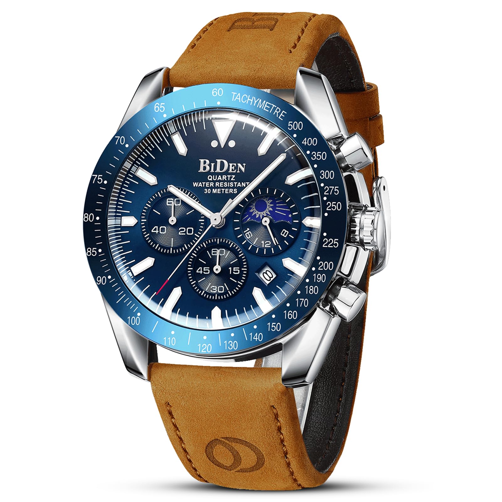 HANPOSH Men's Watch 30M Waterproof Watches Big Dial Date Chronograph Movement Quartz Stainless Steel/Leather/Rubber Strap Elegant Gift for Father Friends Father's Day