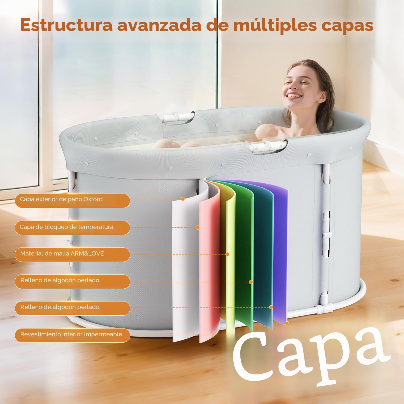 Bañera Portátil Plegable Ovalada para Adultos y Niños, Bañera Independiente para Baño Caliente y Frío
