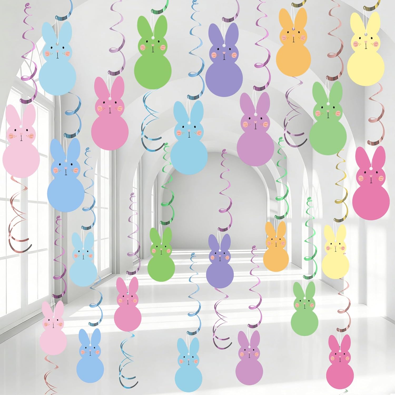 60PCS Easter Bunny Hanging Swirl Decorations, Easter Ceiling Hanging Decorations & Easter Party Supplies for Home Classroom Office Spring Birthday Baby Shower Decorations