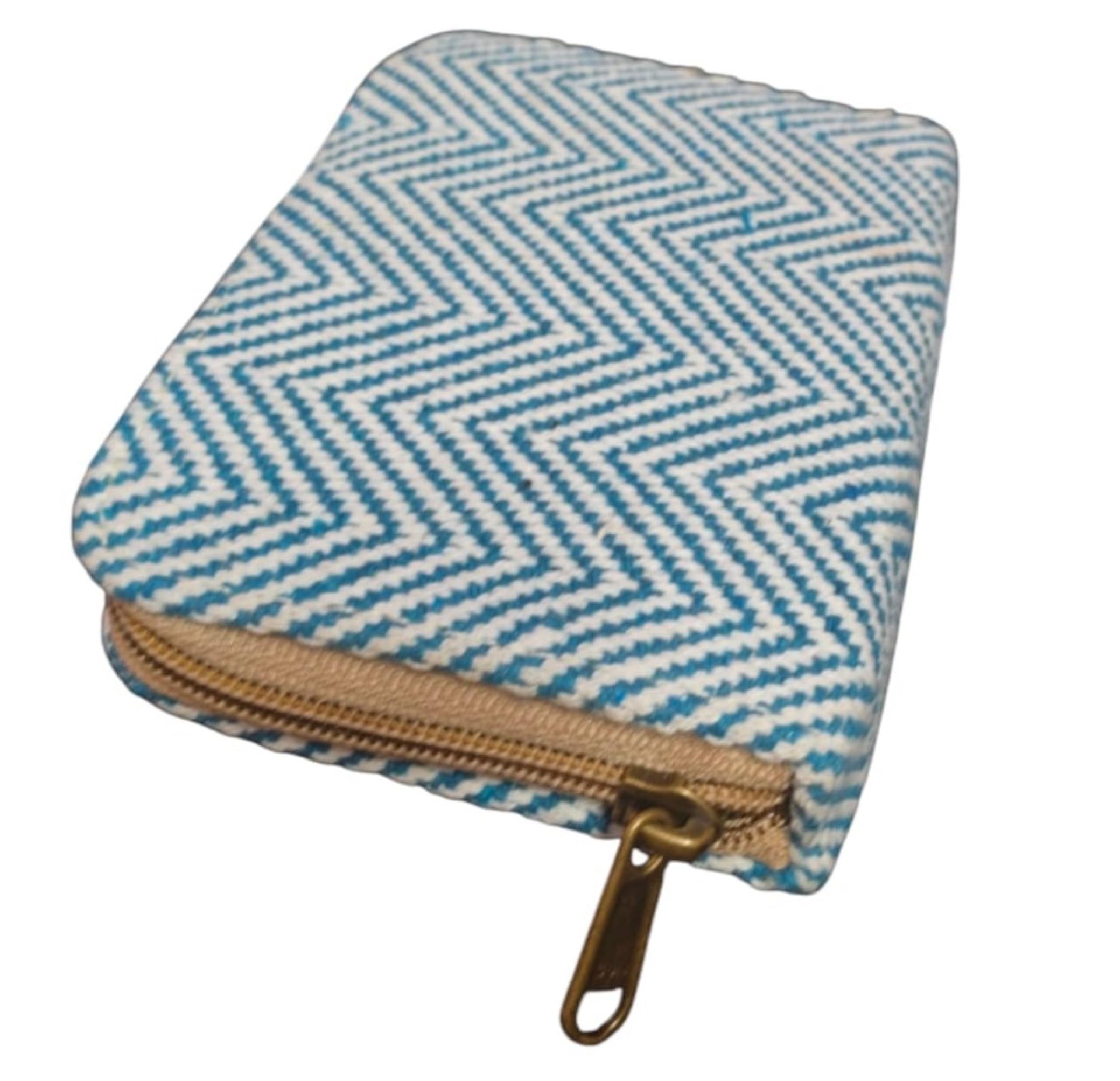sumera warq Hemp Compact Zipper Wallet for Women Chevron Pattern Size14 x 10 cm (Blue)-picture-54