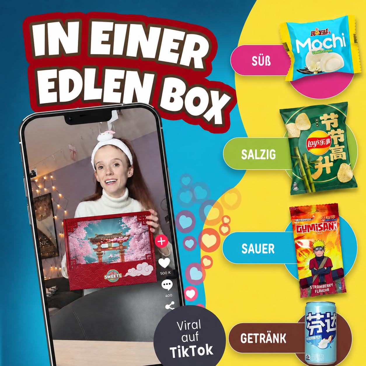 Asiatische Snacks Box Geschenkideen mit Japanische, koreanische & mehr Snacks und Süssigkeiten - Ideale Kalender Füllung (XL)
