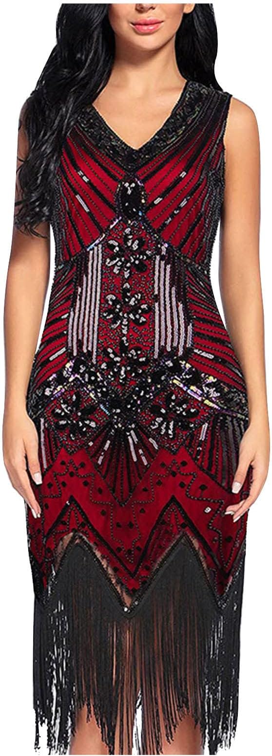 Fringe Sequin Prom Dresses Women Sleeveless V Neck Tassel Ball Gowns Midi Formal Dress Wedding Guest Cocktail Party
