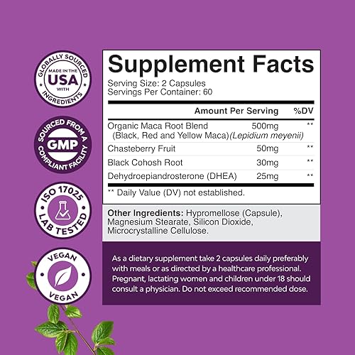 Miniatura 2 de Paquete de suplemento de perimenopausia con raíz de maca, bayas Vitex y cohosh negro para sofocos, sudores nocturnos, equilibrio hormonal y apoyo