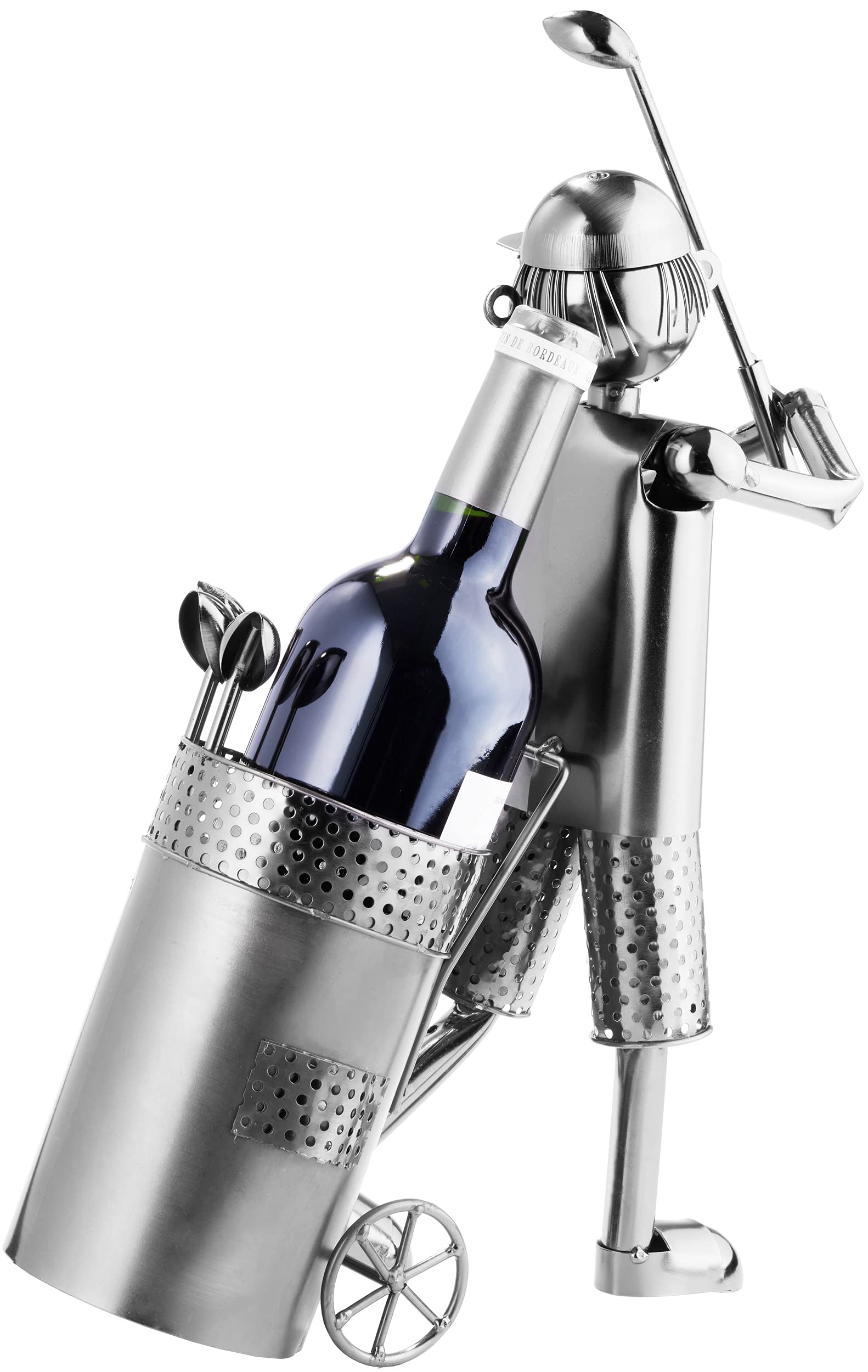 BRUBAKER Flaschenhalter Golfspieler beim Abschlag Metall Skulptur Geschenk mit Geschenkkarte