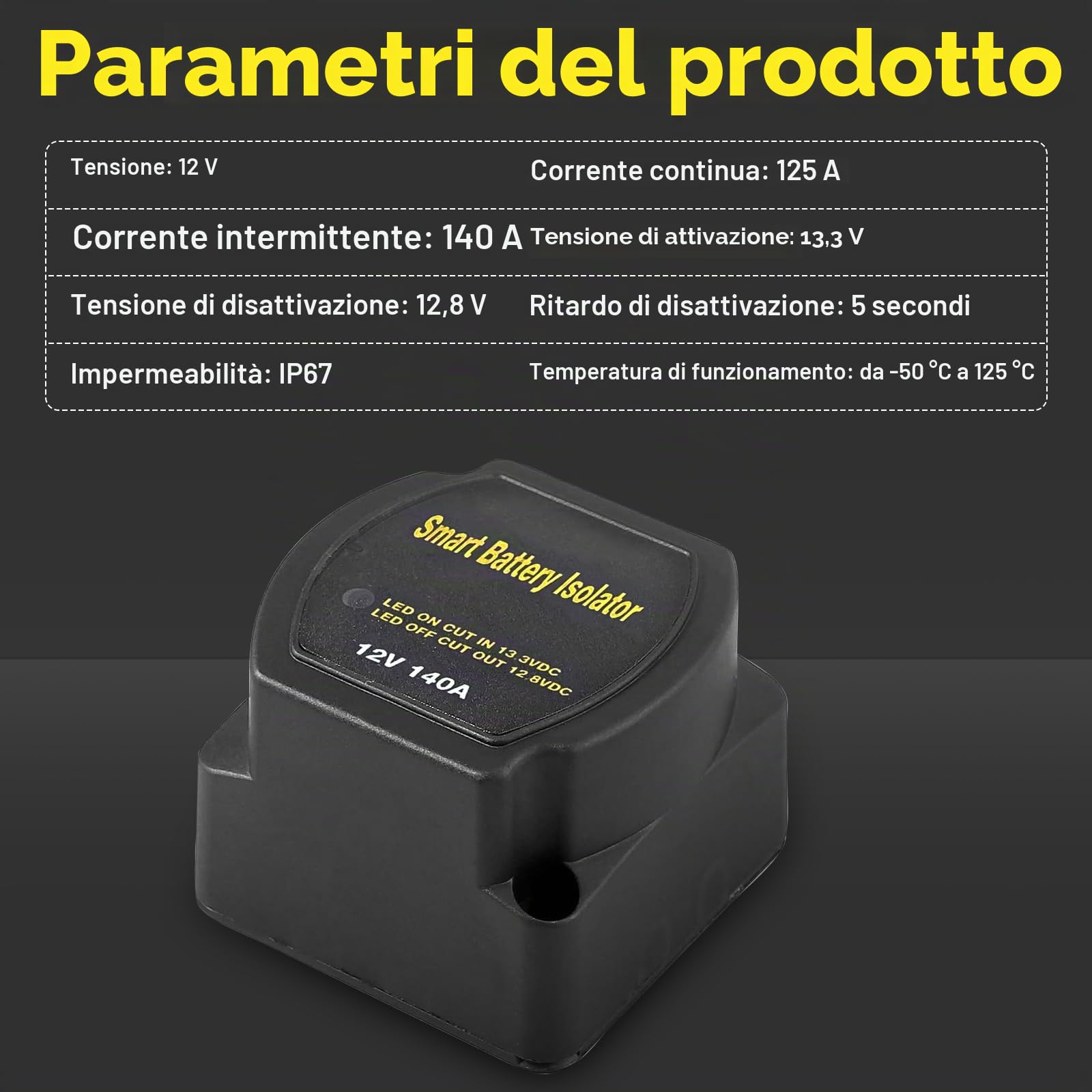 Parallelatore batteria 12v per camper fuoristrada, doppia batteria relè, relè di carica divisa, Kit isolatore doppia batteria 12V 140A, Relè sensibile alla tensione per auto, camion, SUV, barca