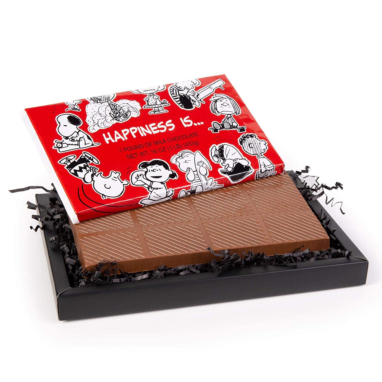 Peanuts Snoopy Christmas Chocolate Gift Box | Happiness is 1LB Giant Block of Gourmet Rich Belgian Milk Bar | Charlie Brown Birthday & Get Well Gifts for Family, Friends Holiday Thank You Basket
