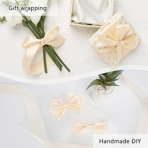 Miniatura 5 de NESCCI Cinta de satén marfil de 100 yardas, cinta de satén marfil de 1-12 pulgadas, cintas de satén de una sola cara, perfectas para envolver