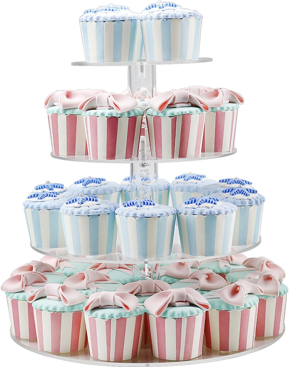 Cupcake Stand,4 Tiered Round Clear Acrylic Plastic Cupcake Stands Tower Display Tree for Wedding Birthday Treat Parties - DYCacrlic