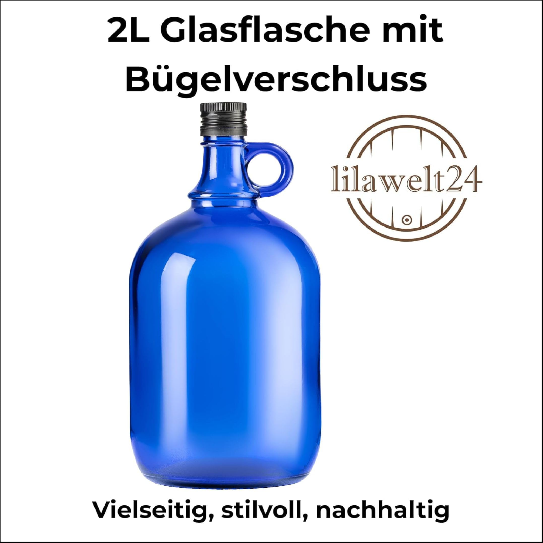 lilawelt24 2L blaue Flasche Weinballon Glasballon GÄRBALLON Weinflasche Likörflaschen Essig-Öl Flasche (4x 2L)