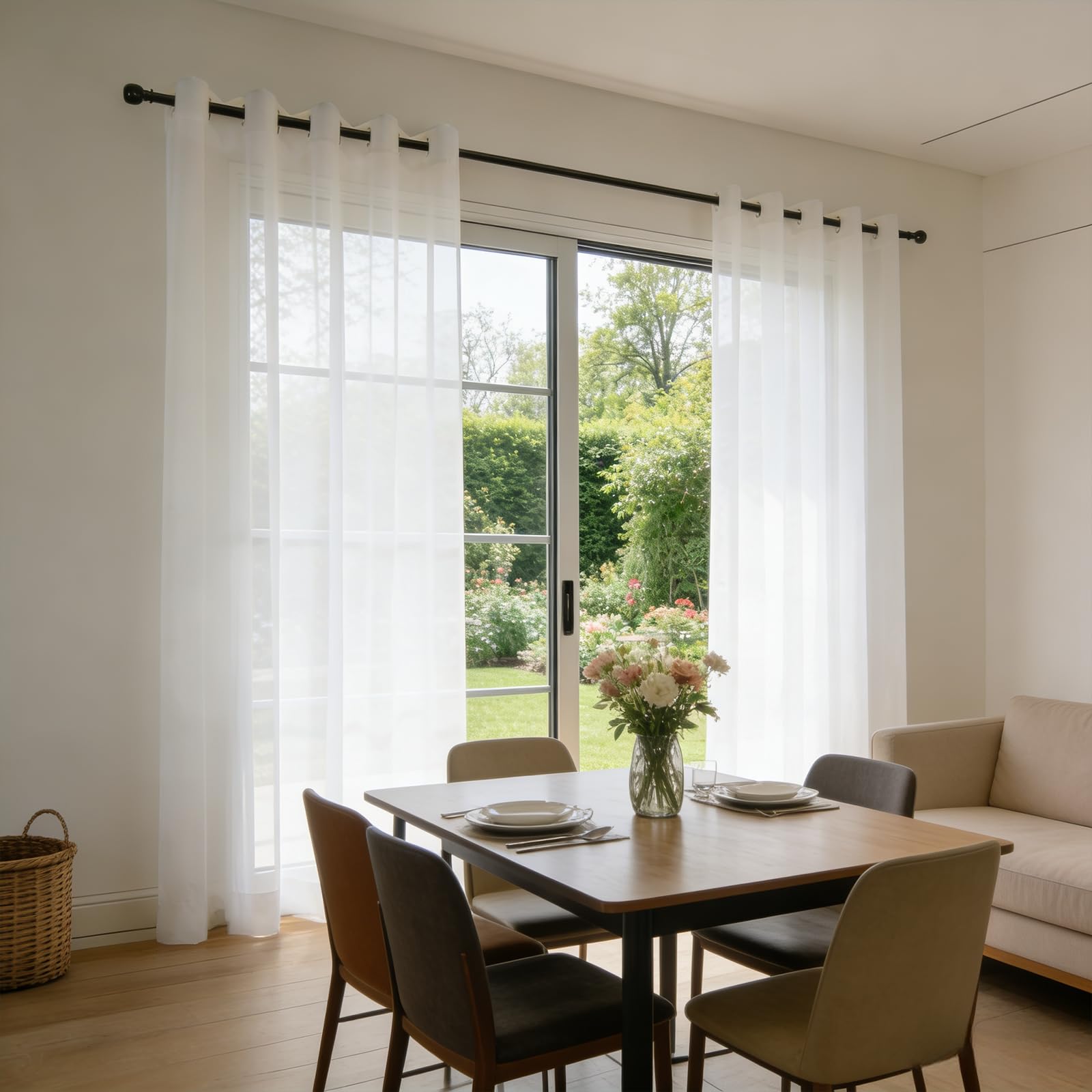 Rideau voile effet lin blanc au fini haut de gamme pour décorations d'intérieur