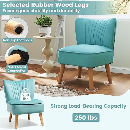 Miniatura 7 de KOMFOTT Juego de 2 sillas decorativas tapizadas, moderna silla de terciopelo sin brazos con patas de madera de goma maciza, sofá con respaldo de ala