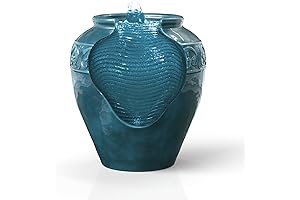 Teamson Small Water Fountain Outdoor Indoor, 17 Inch Tall Teal