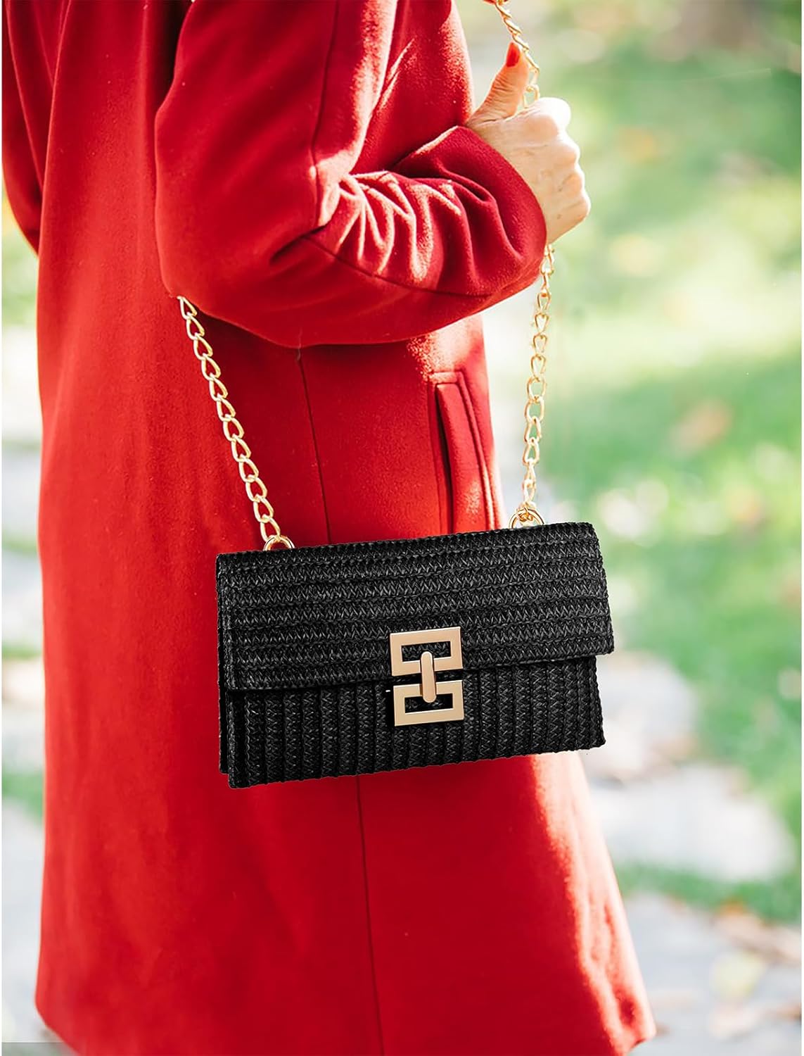 Straw Clutch Purse Crossbody Bag for Women Designer Evening Handbag Casual Summer Beach Straw Shoulder Bag - Image 2