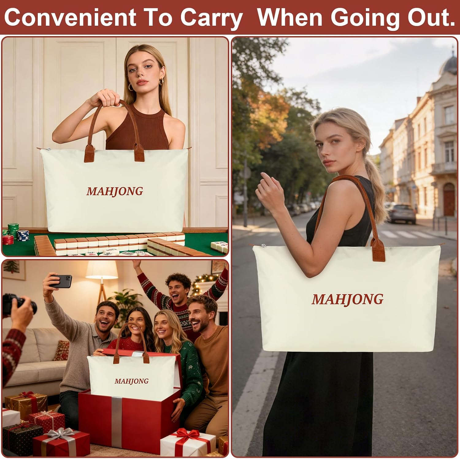 Yorige Empty Mahjong Bags 4 Pcs Set for American Tiles & Racks, Nylon Mahjong Tote Bag with Tiles Bag, Protective Sleeve for Rack Pushers, Drawstring Bag for Game Nights Parties Gifts