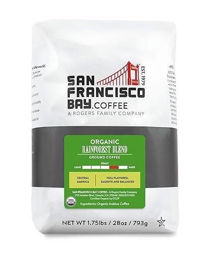 Miniatura 1 de San Francisco Bay Café Organic Rainforest Blend - Bolsa de 28 onzas, tostado oscuro medio molido, USDA orgánico
