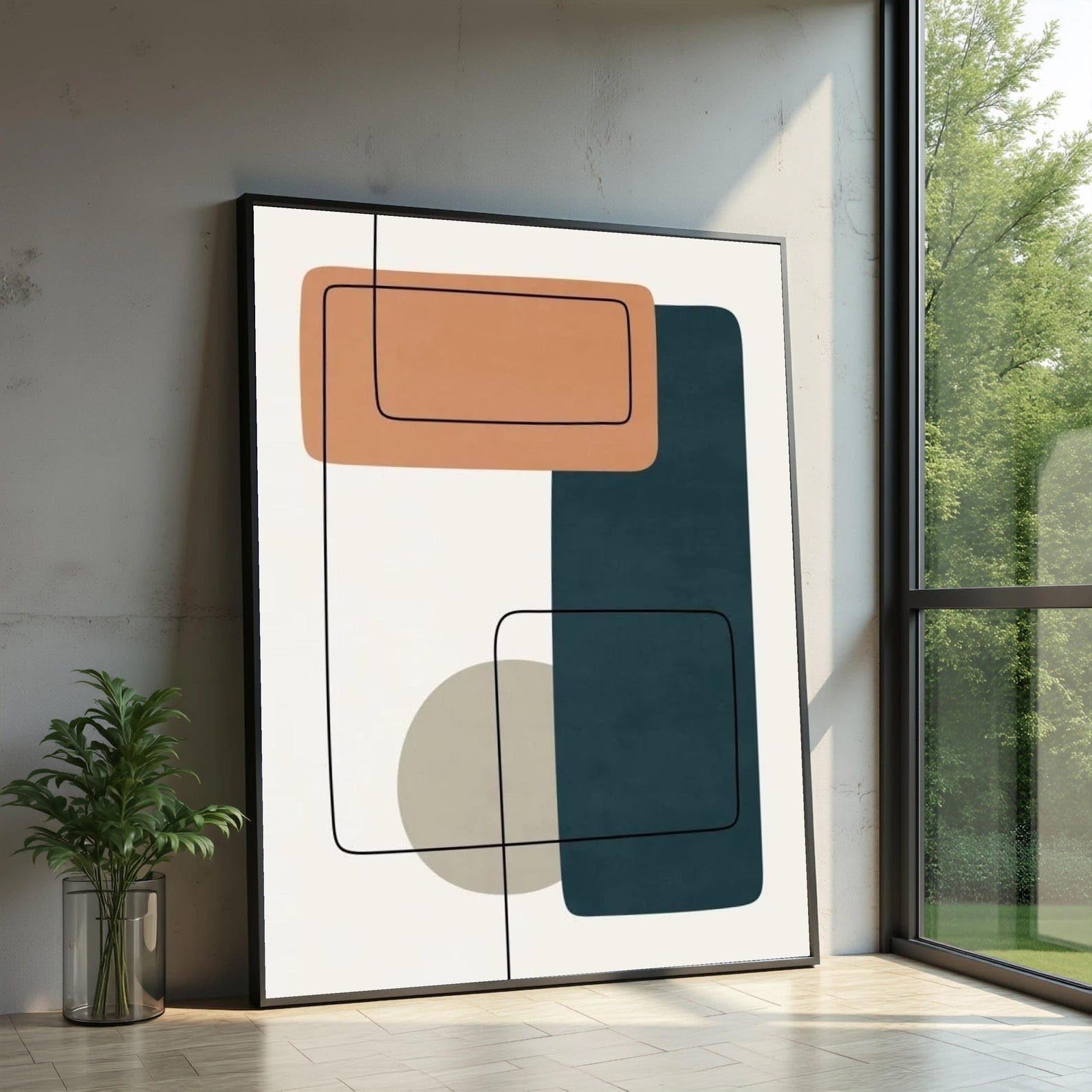 LMYCHENG Abstract Geometric Canvas Wall Art, Minimalist Painting Design Home Decor, Mid Century Style Canvas Prints(80x120cm/Frameless)
