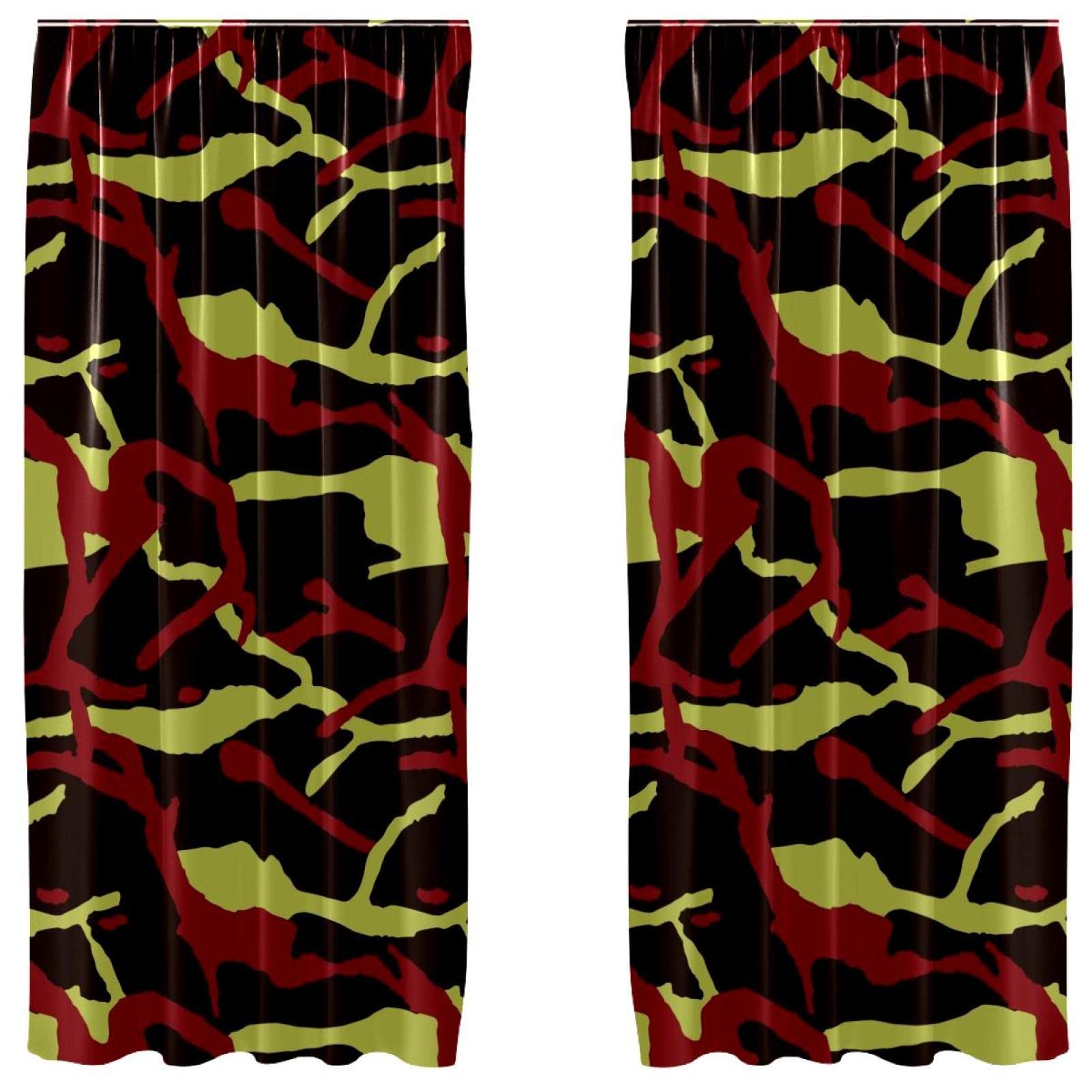 Rideaux camouflage rouge passe-tringle | Paire décorative légère au tombé fluide unique