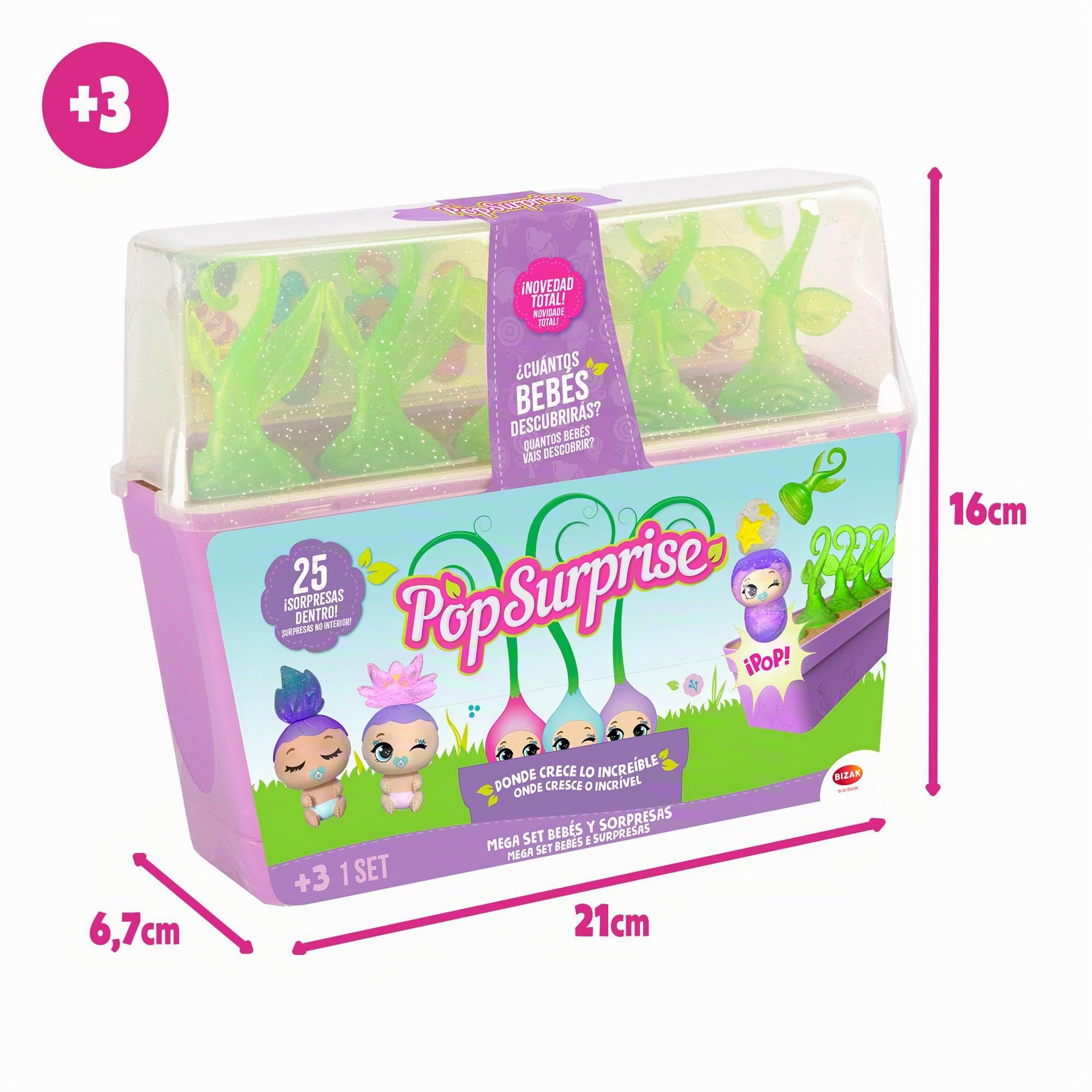 Bizak Pop Surprise Mega Set Baby e Sorprese, 5 capsule con bambini, accessori e piscina, Gender Reveal, Costumi intercambiabili, +50 da collezionare, a partire da 3 anni (64580002)