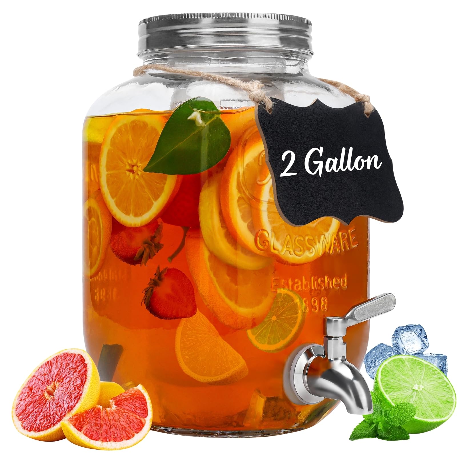 Goldfishwa 2 Gallon Glass Beverage Dispenser with Ice Cylinder