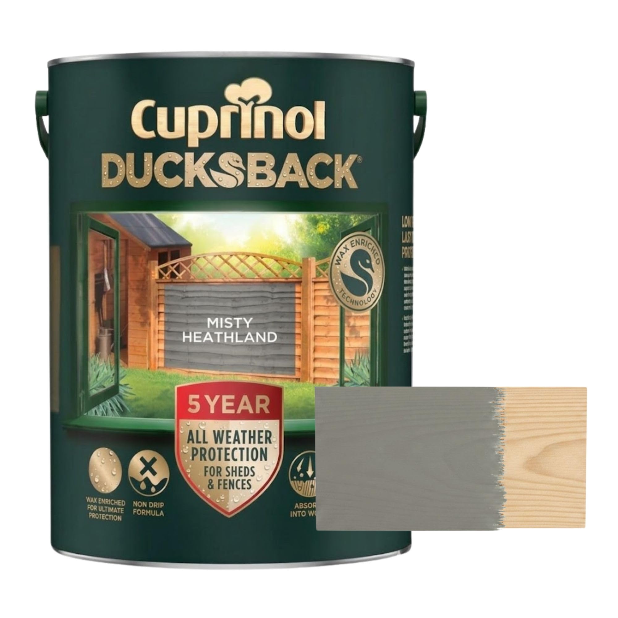 Aruuj 5L Ducksback Paint Misty Heathland, Fence Paint Extends Timber Life, Water Repellent Wood Treatment, Painting Shades Protects Against UV, Rain & Frost, Fast Drying Low Odour