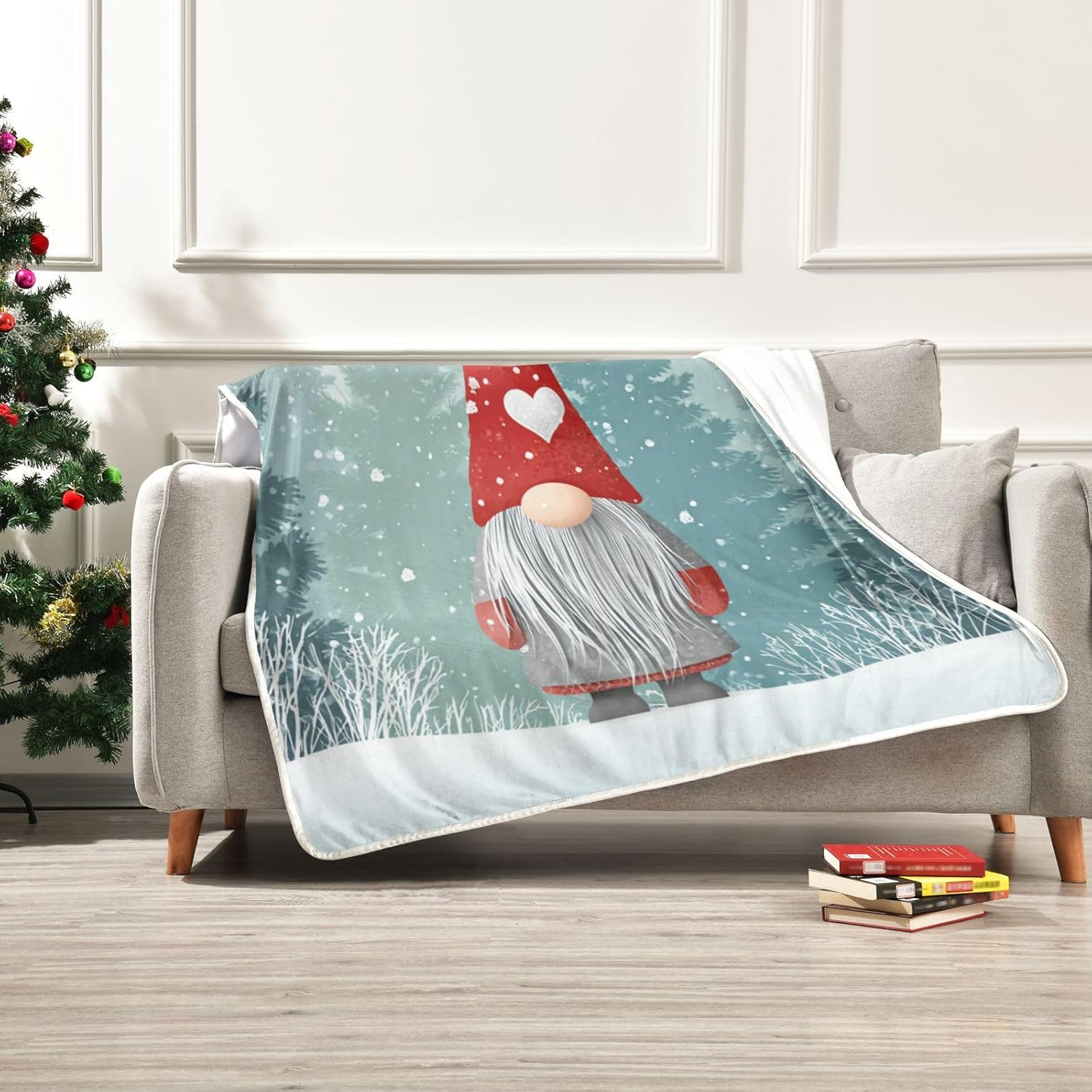 Cute Gnome Christmas Throw Blanket Winter Snow Xmas Snowflake Fleece Adults Blanket Super Soft Lightweight Velvet Fuzzy Warm Home Decor for Sofa Bed Living Rooms Couch Chair 80"x60"