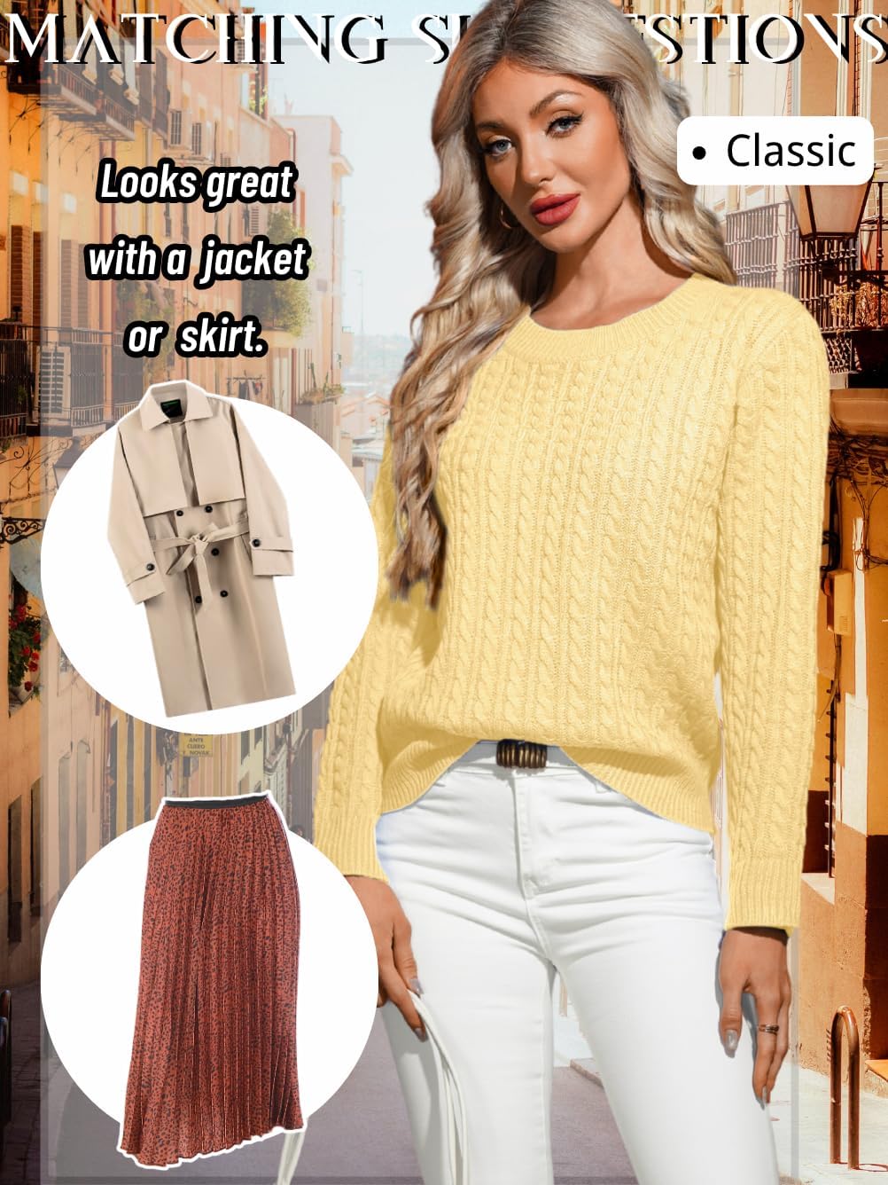 Women's Dressy Fitted Cable Knit Sweater Lightweight Soft Classic Casual Pullover Trendy Fall Outfits