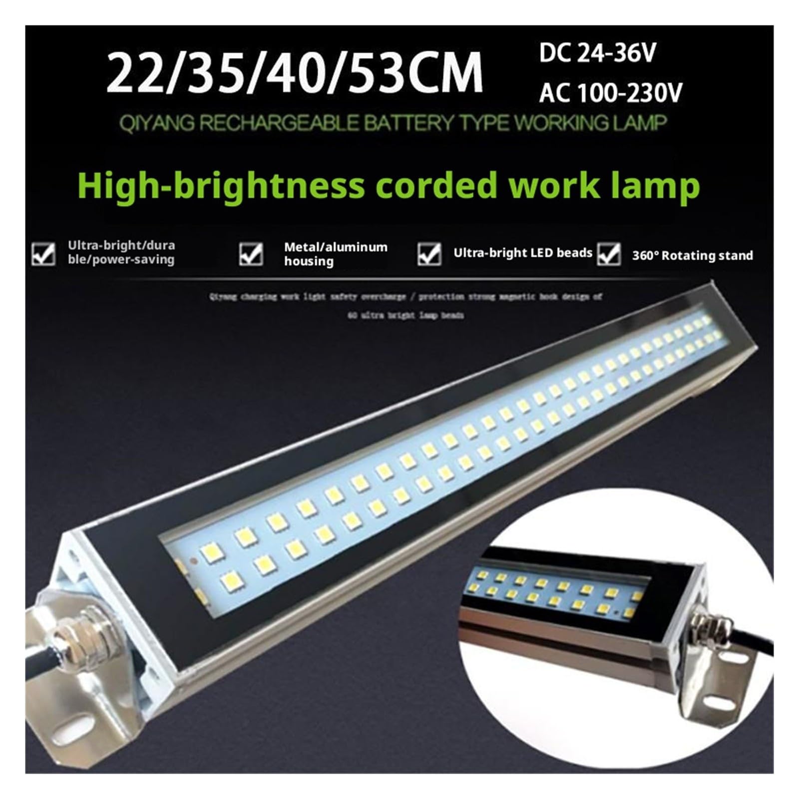 Światło Robocze LED Do Obrabiarek, Białe Źródło IP66 22-53cm