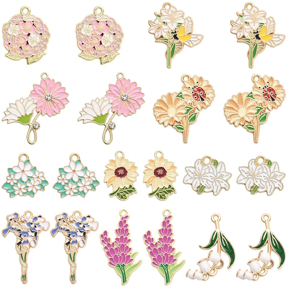Pendentifs fleur en émail pour création de bijoux DIY, lot de 20 breloques horticoles colorées